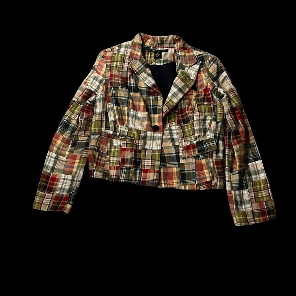 Larry Levine cropped blazer, Autumn madras, size 10